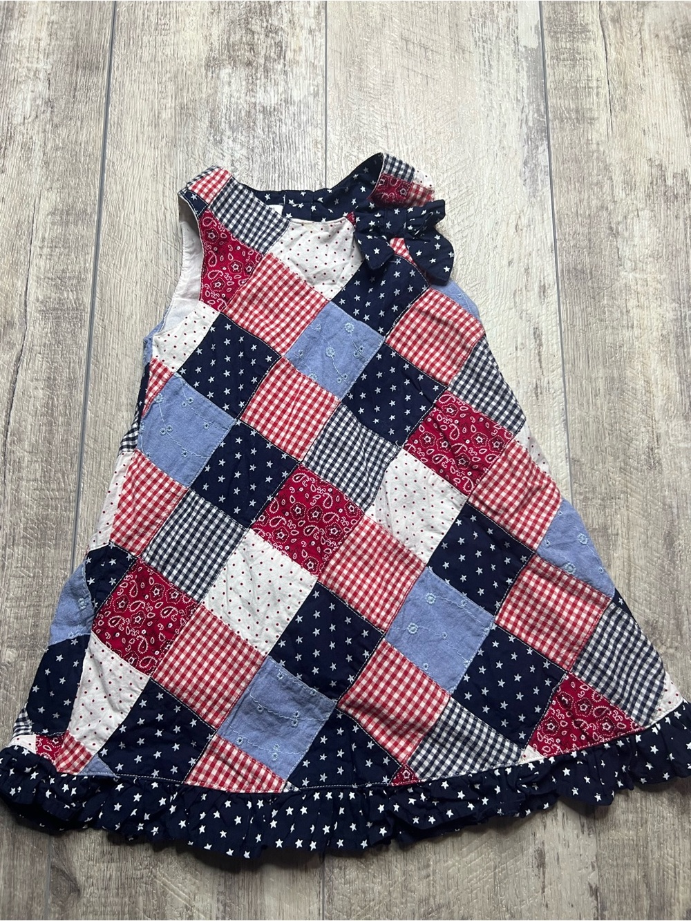 Girls' Red, Navy & White Patchwork Sleeveless Dress